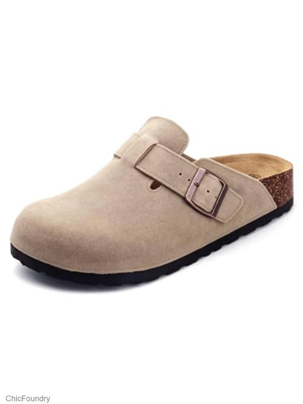 Suede Clogs Slip-On Mules Cork Footbed Arch Support Buckle